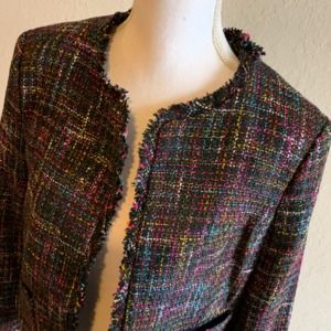 H&M Black Multicolor Tweed Jacket, Size 16
